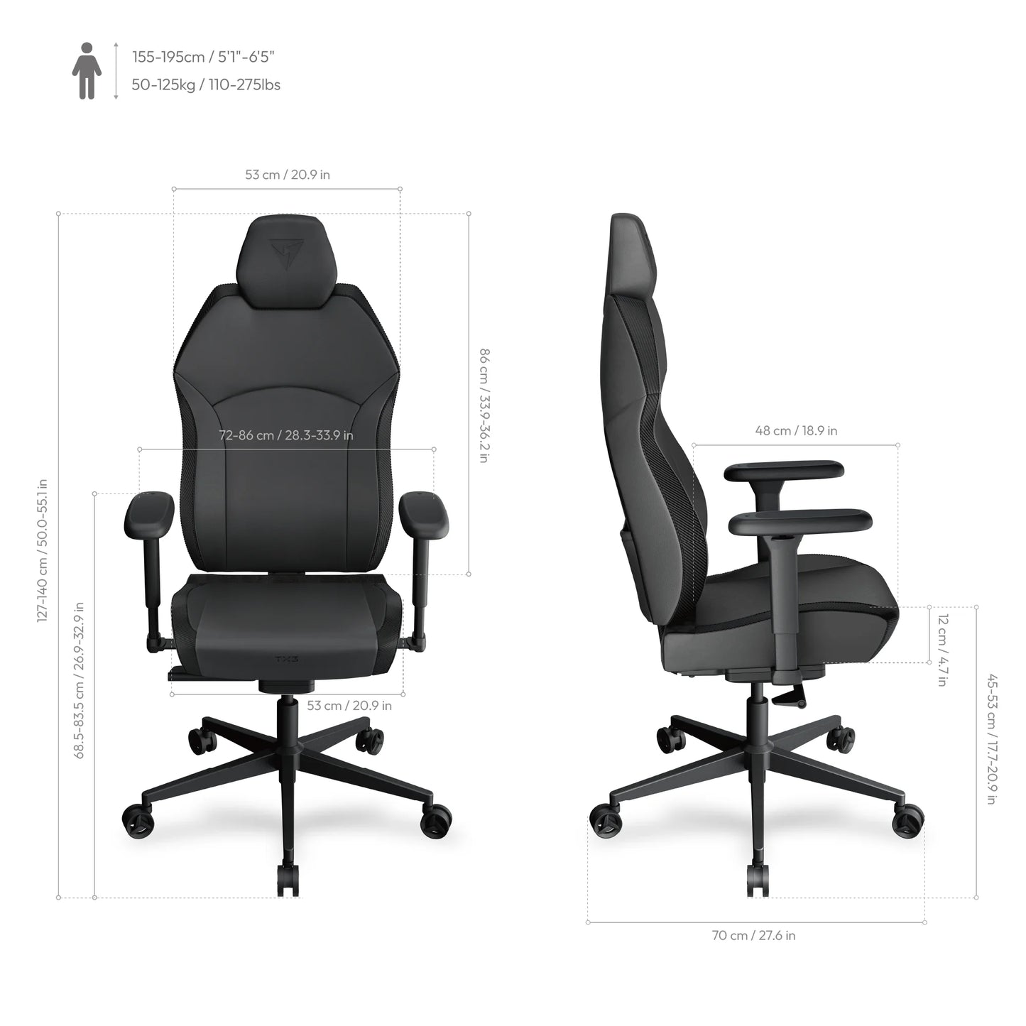 ThunderX3 SOLO 360 Ergonomic Chair – Modern Black