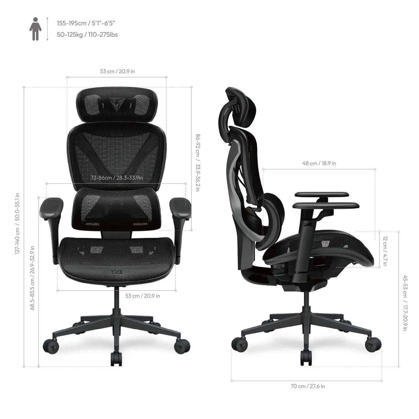 ThunderX3 XTC PRO Ergonomic Chair – Mesh Black