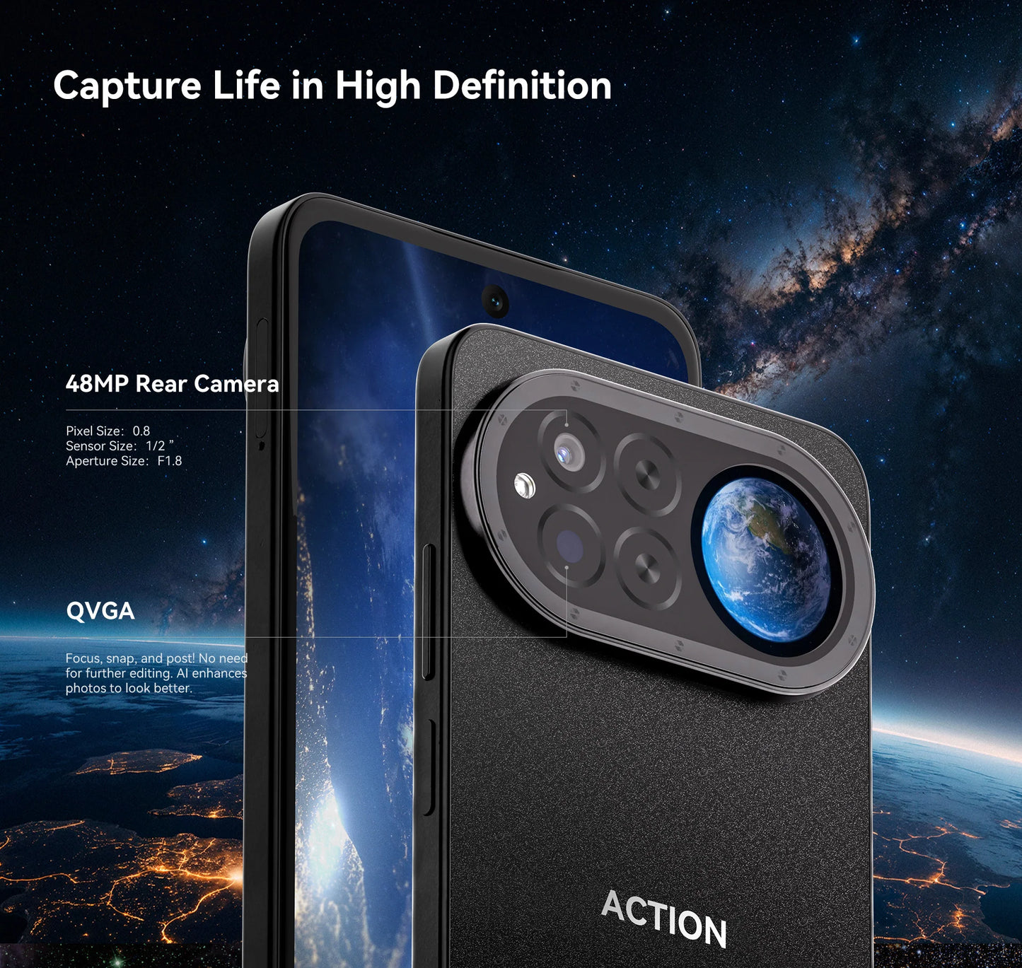 F150 ACTION 15 Rugged Smartphone – 6.67" HD, Dual Display, 18GB RAM, 256GB Storage, IP68/IP69K Waterproof, 48MP Camera, 5100mAh Battery