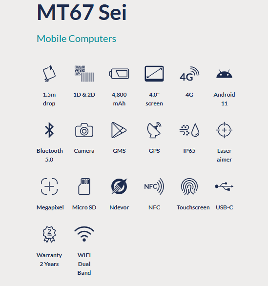 Newland MT67 Sei Mobile Computer – 4" Touchscreen, 2D Megapixel Scanner