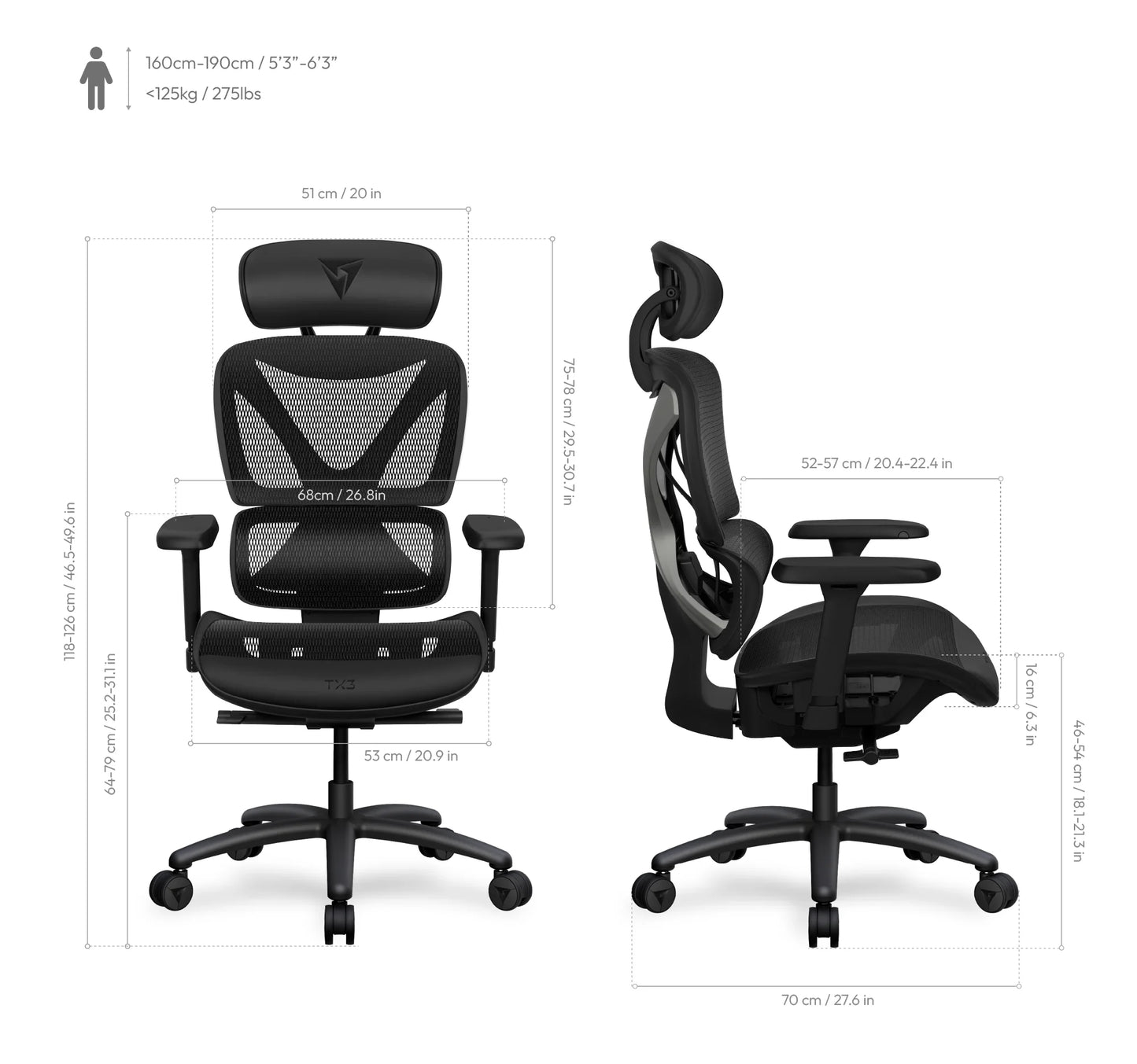 ThunderX3 XTC Ergonomic Chair – Mesh Black